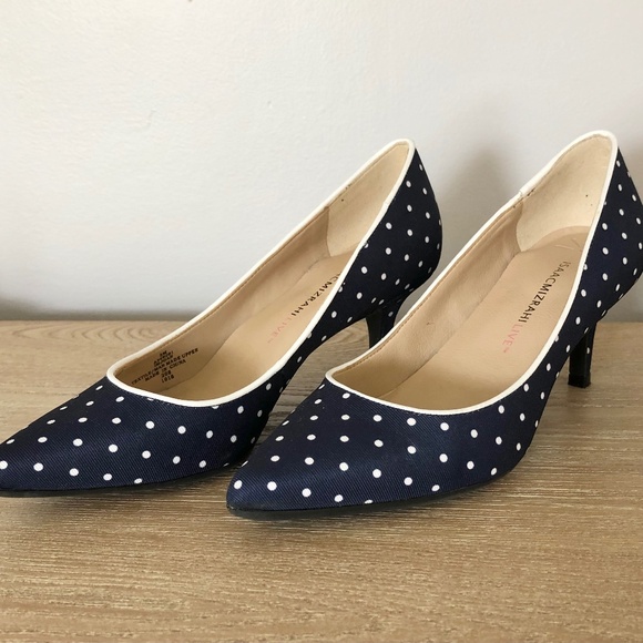 Isaac Mizrahi Live Navy Polka-Dot Kitten Heels - Picture 1 of 7